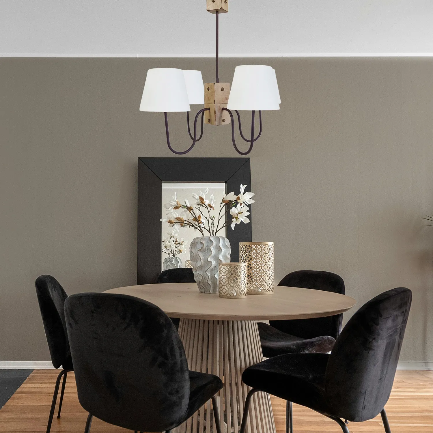 Tosel Tacks lampadario legno marrone 4 luci E14