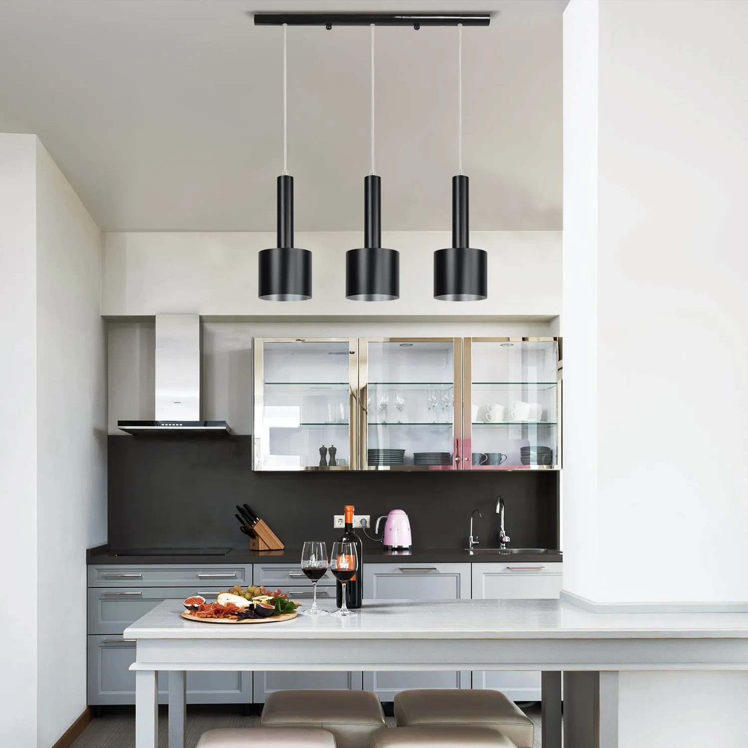 Tosel Knudsen lampadario 70 cm nero alluminio 3 luci