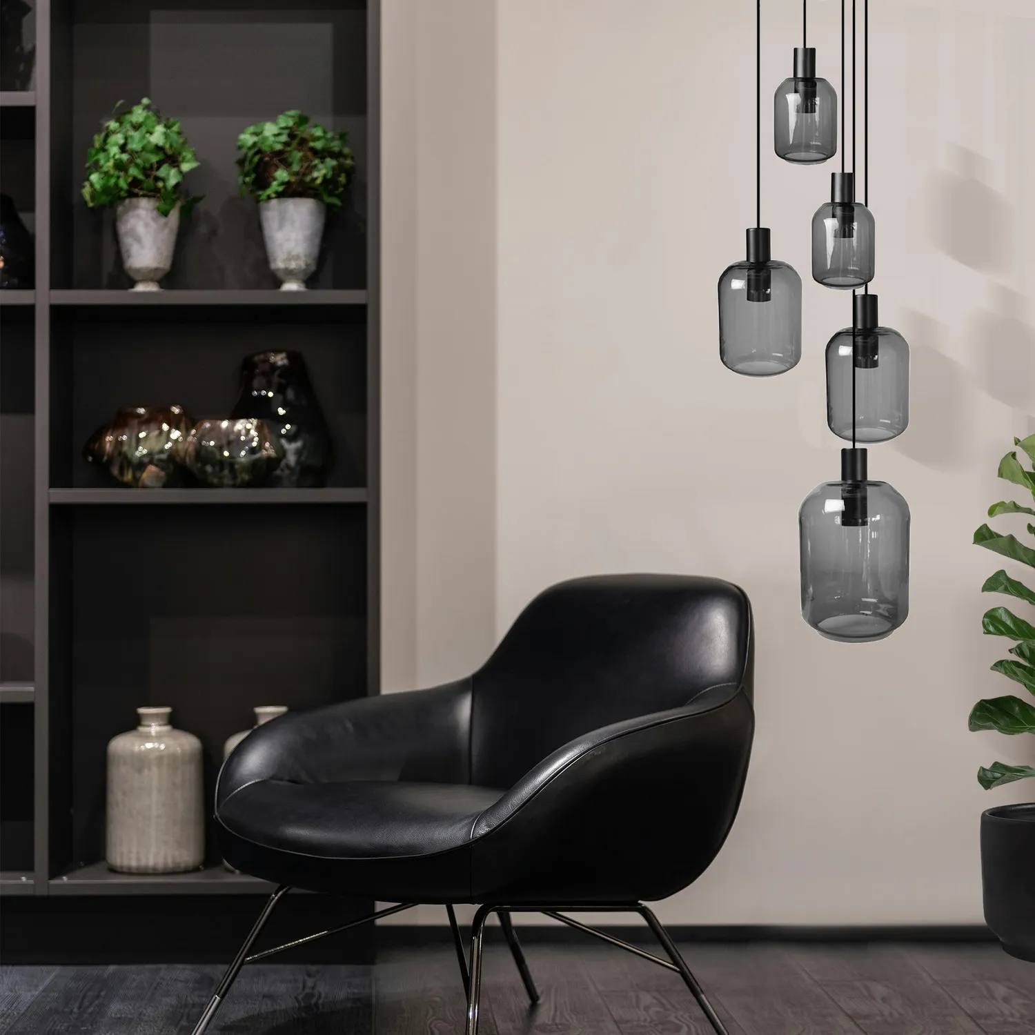 Tosel Svalbard Small lampadario 5 luci nero trasparente