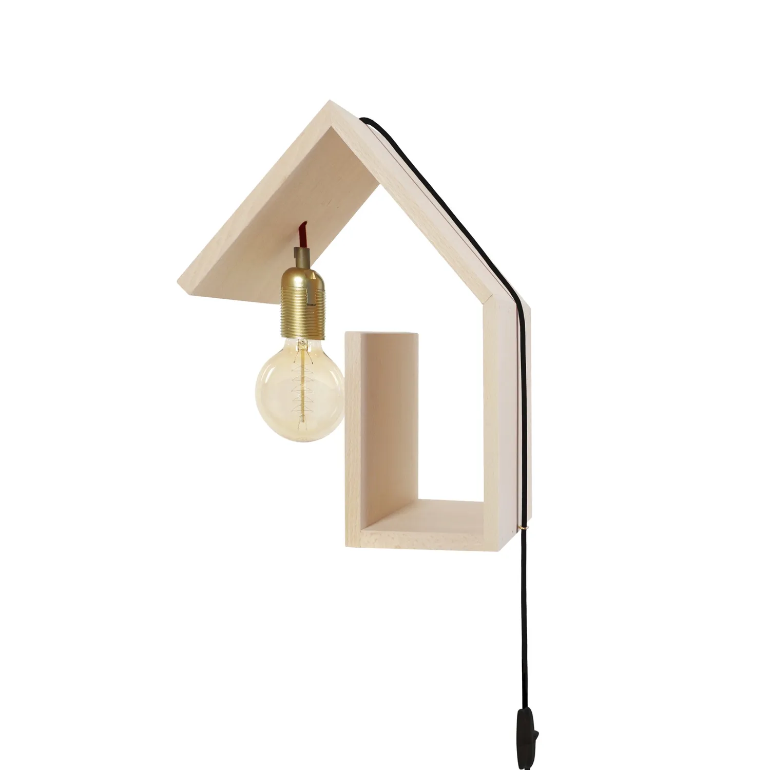 Tosel Cottage applique legno conica naturale e nero