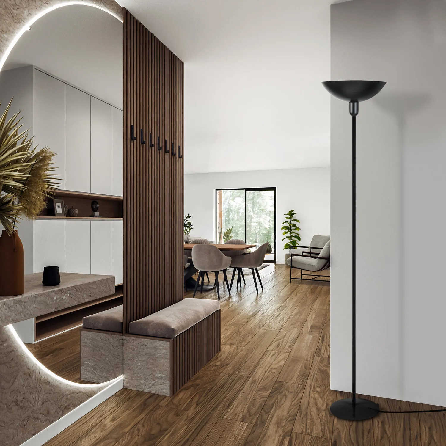 Tosel Demi Lune piantana 30x181cm bianco avorio uplight