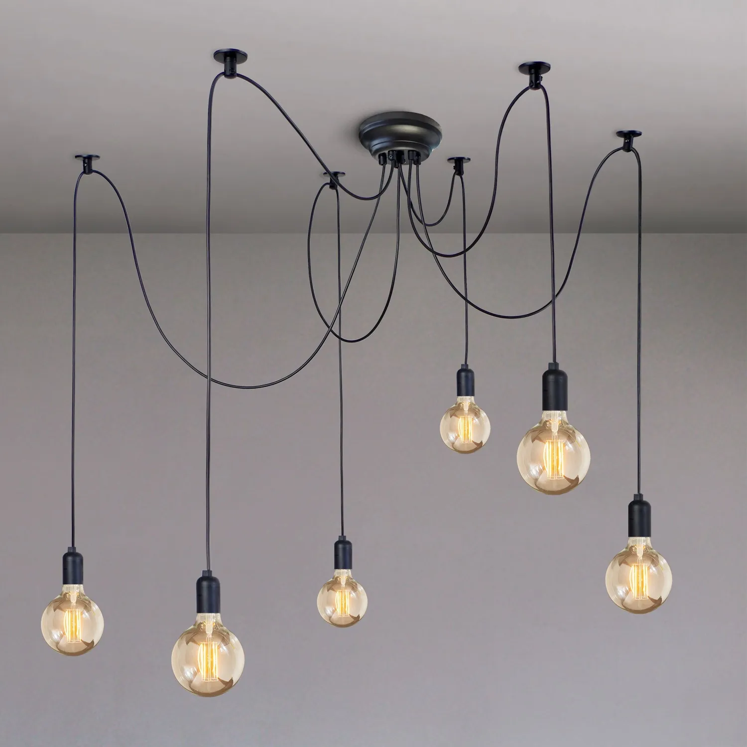 Tosel Krake lampadario grappolo nero 120 cm E27