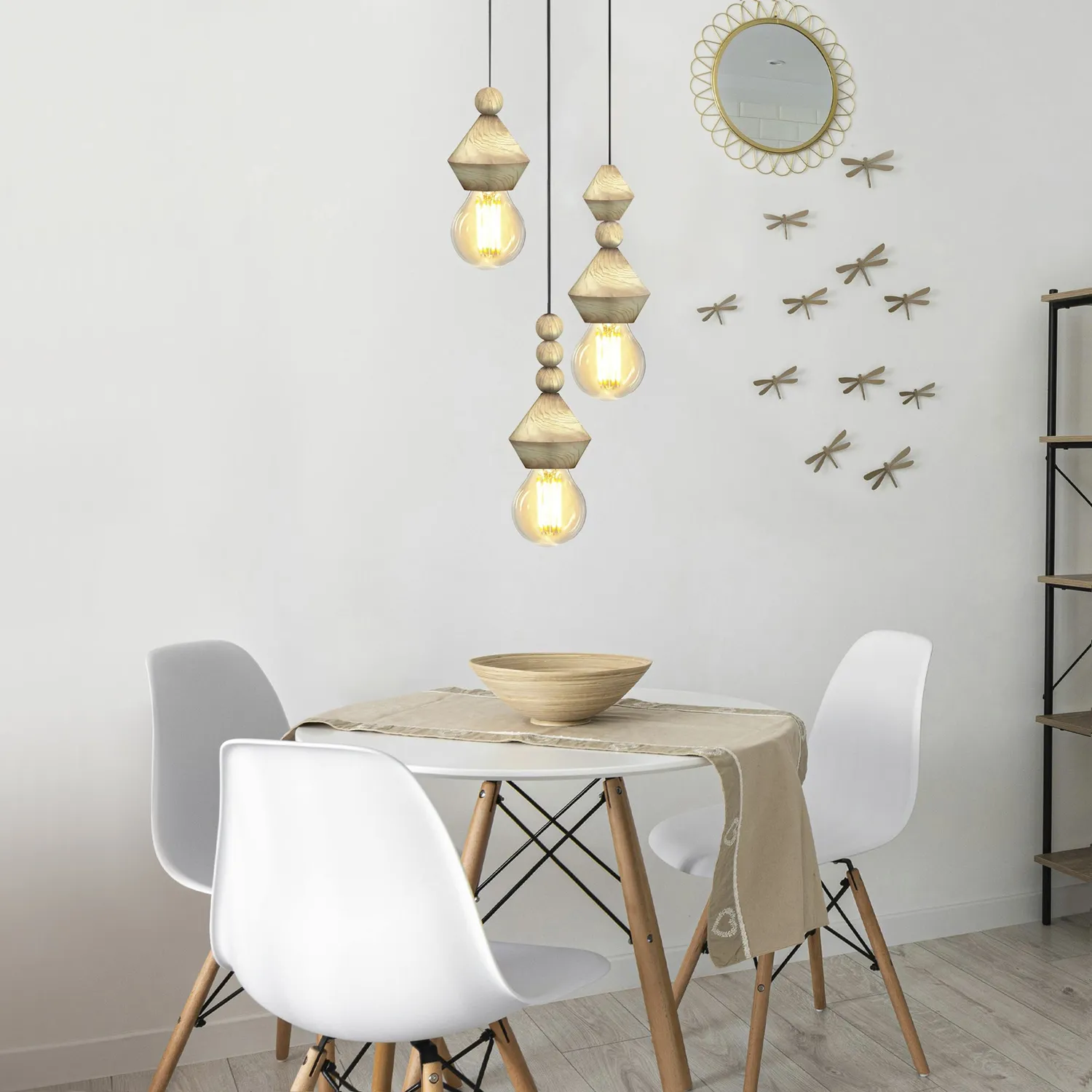 Tosel Boulier lampadario legno naturale 32x70cm 3xE27