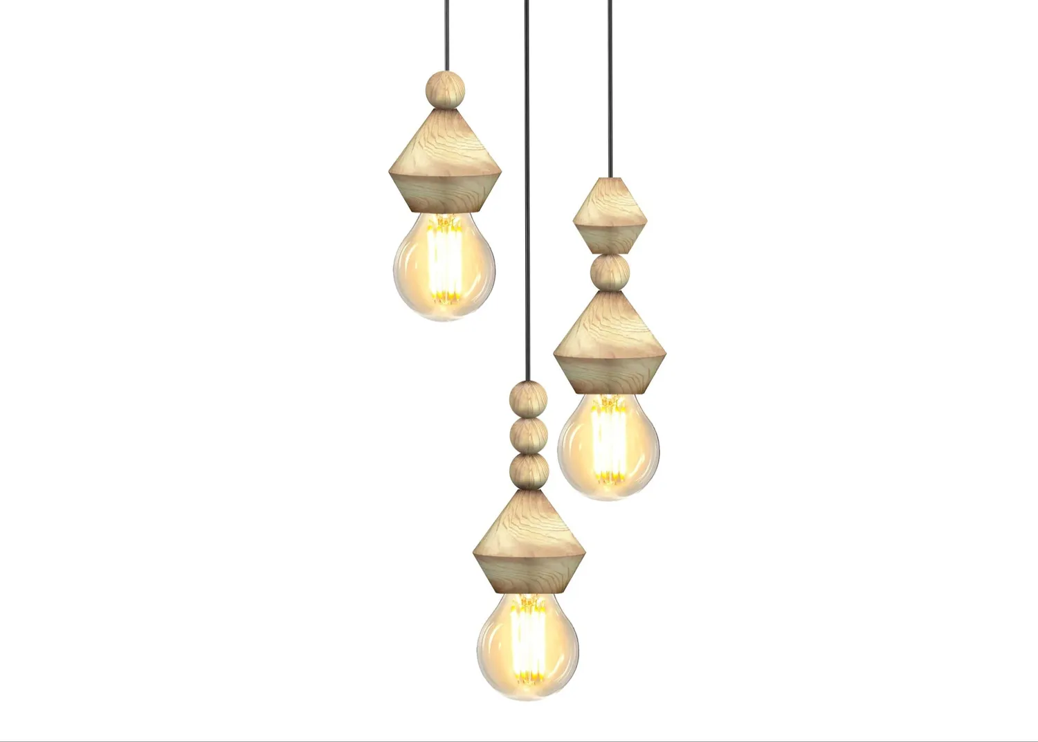 Tosel Boulier lampadario legno naturale 32x70cm 3xE27