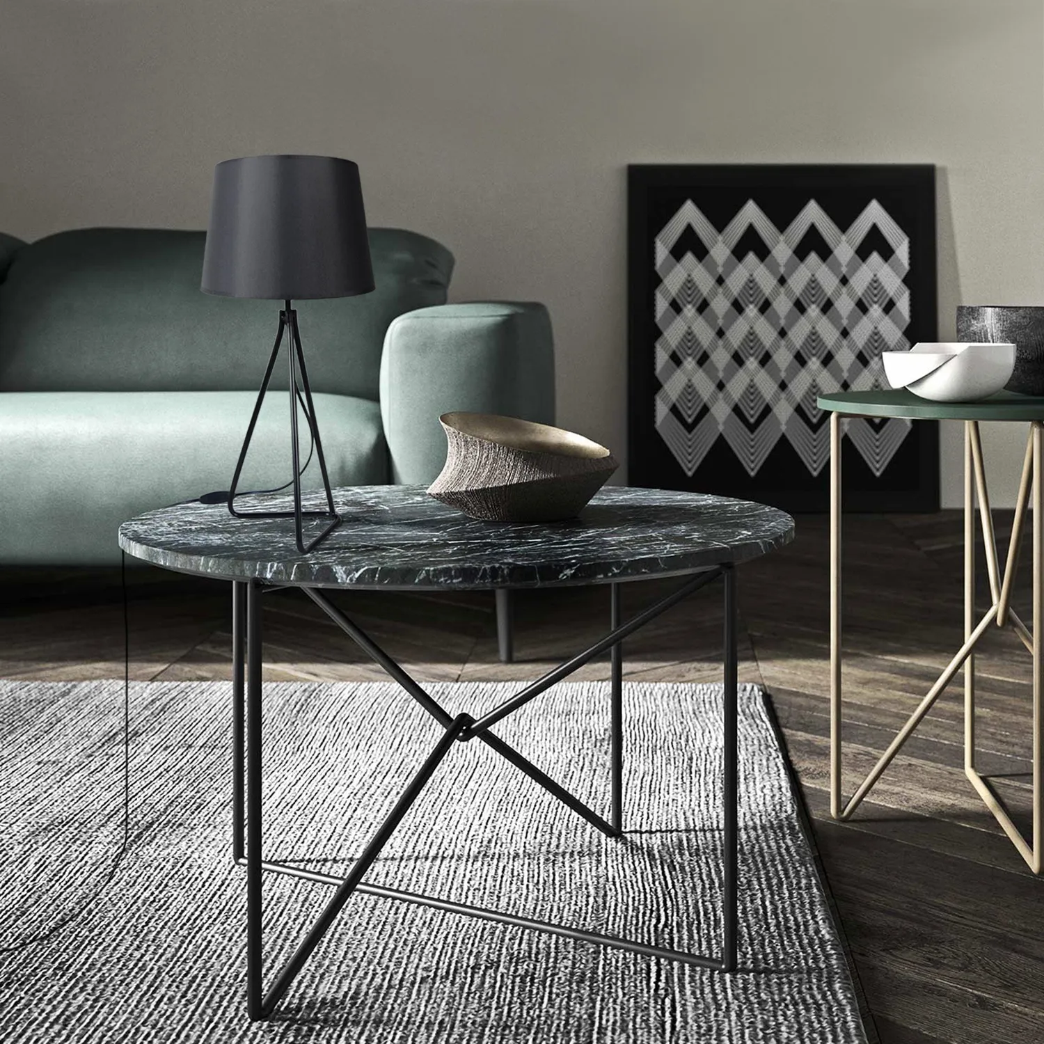 Tosel Pied Triangle lampada da tavolo nero-rame 30x54 cm