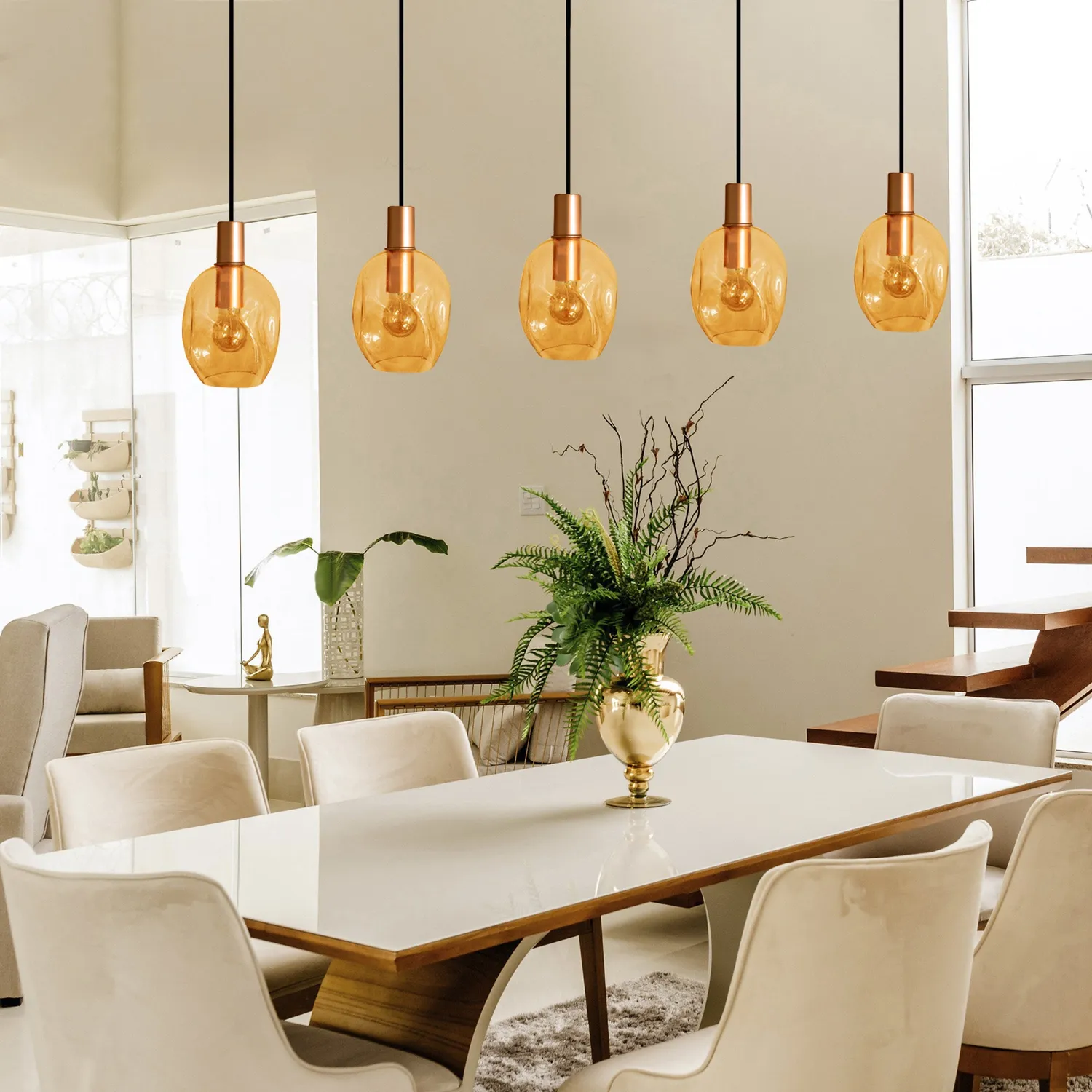 Tosel Vingolf Lampadario Rame Vetro 5 Luci E27