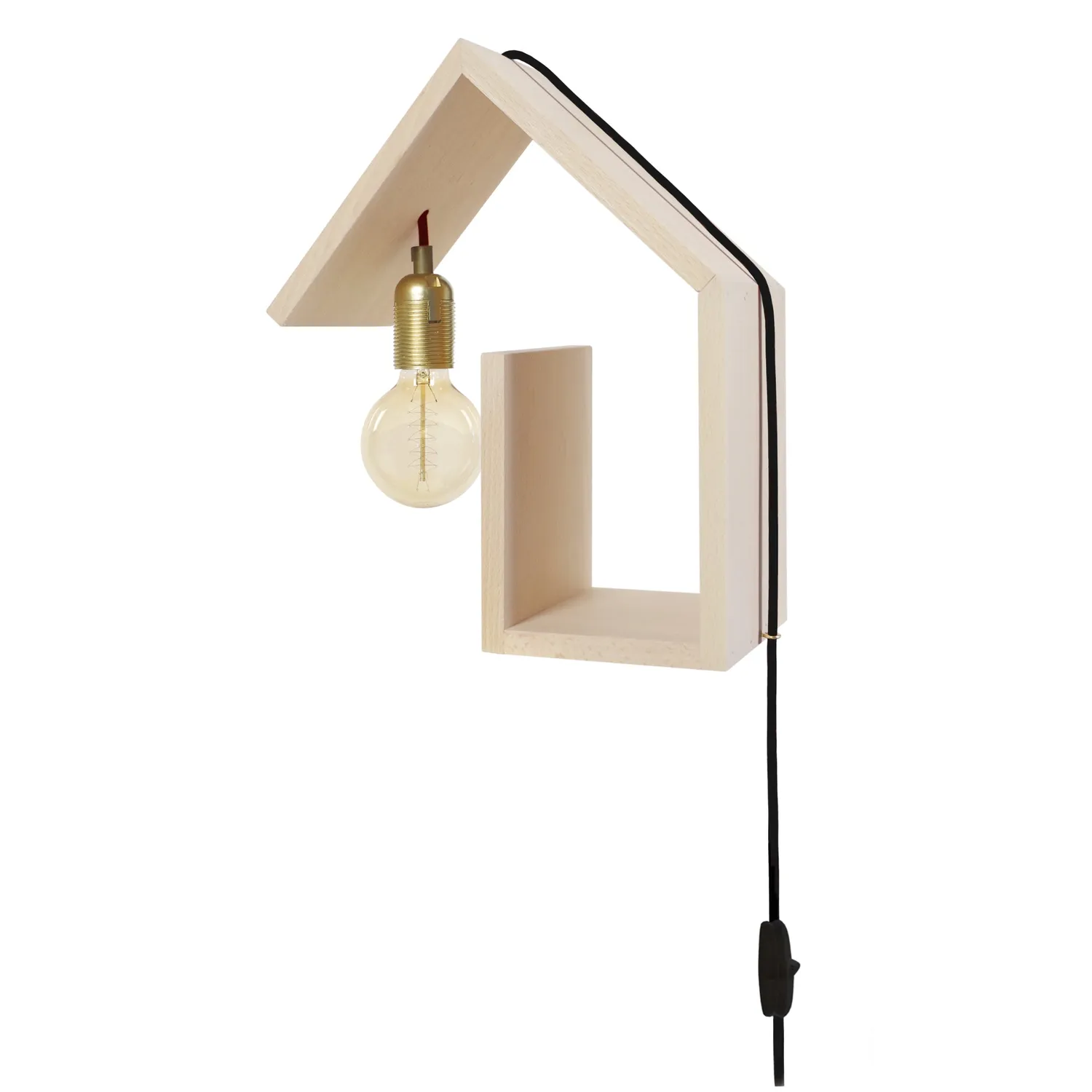 Tosel Cottage applique legno conica naturale e nero