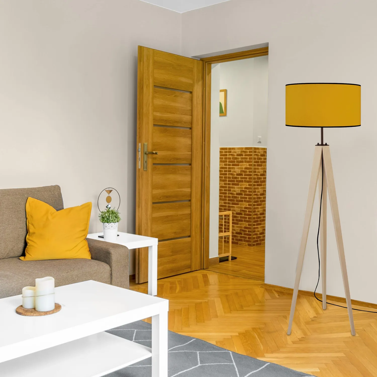 Tosel Agra piantana naturale e giallo 45x163 cm treppiede