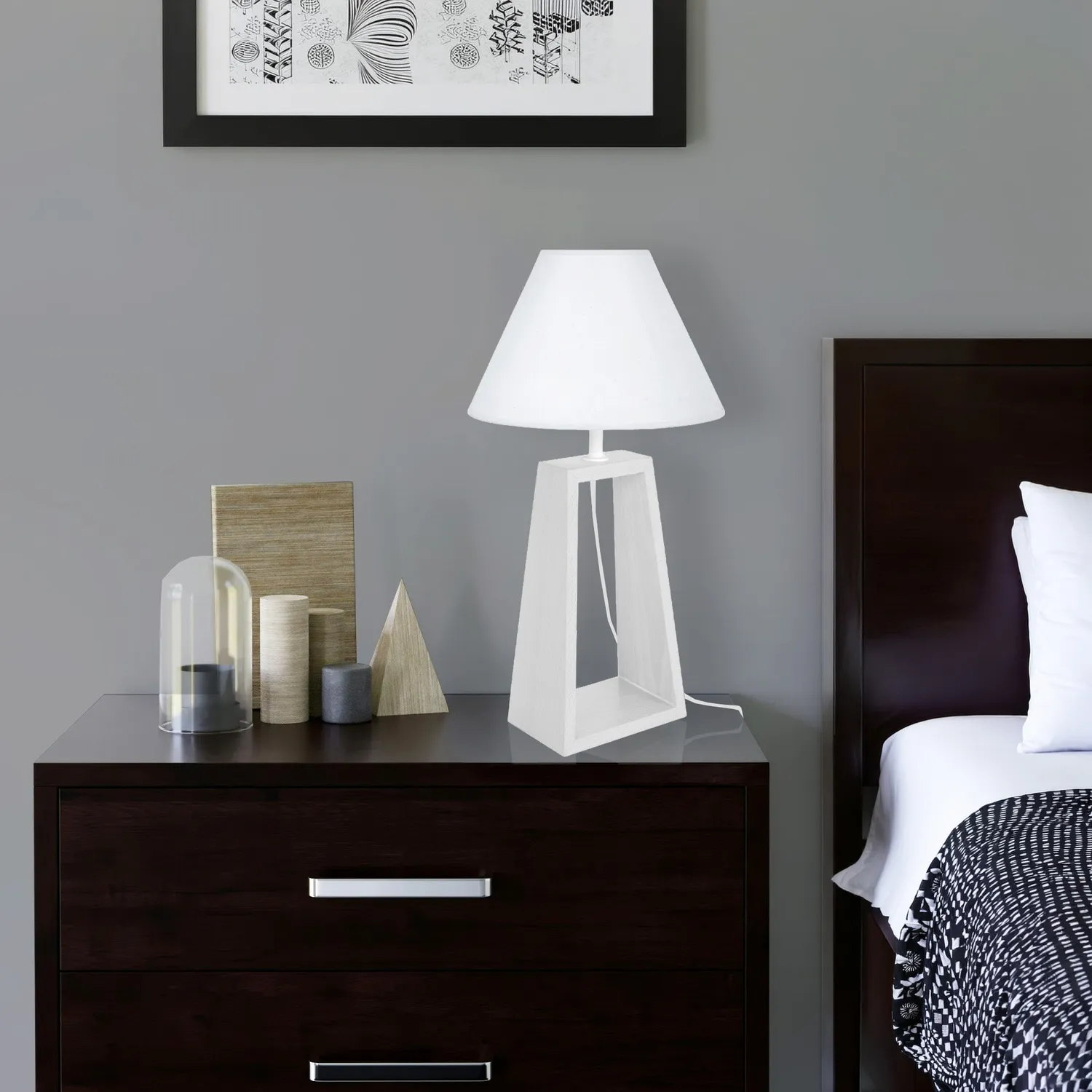 Tosel Mikelli Lampada da Tavolo Triangolo Legno Bianco 22x50 cm