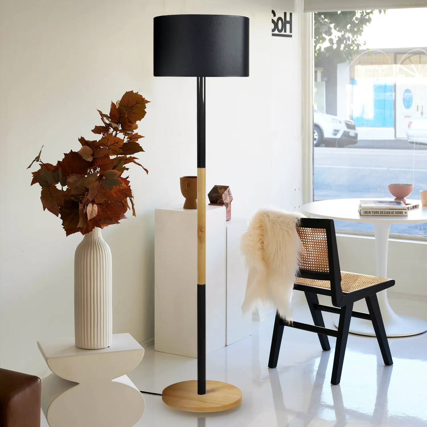 Tosel Tandem1B piantana bianco e legno naturale 35x155 cm