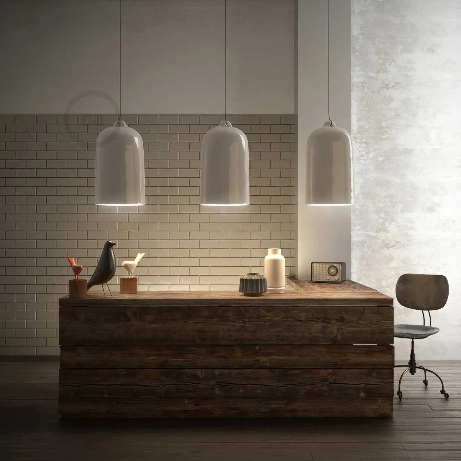 Creative Cables Campana XL paralume ceramica bianco lucido