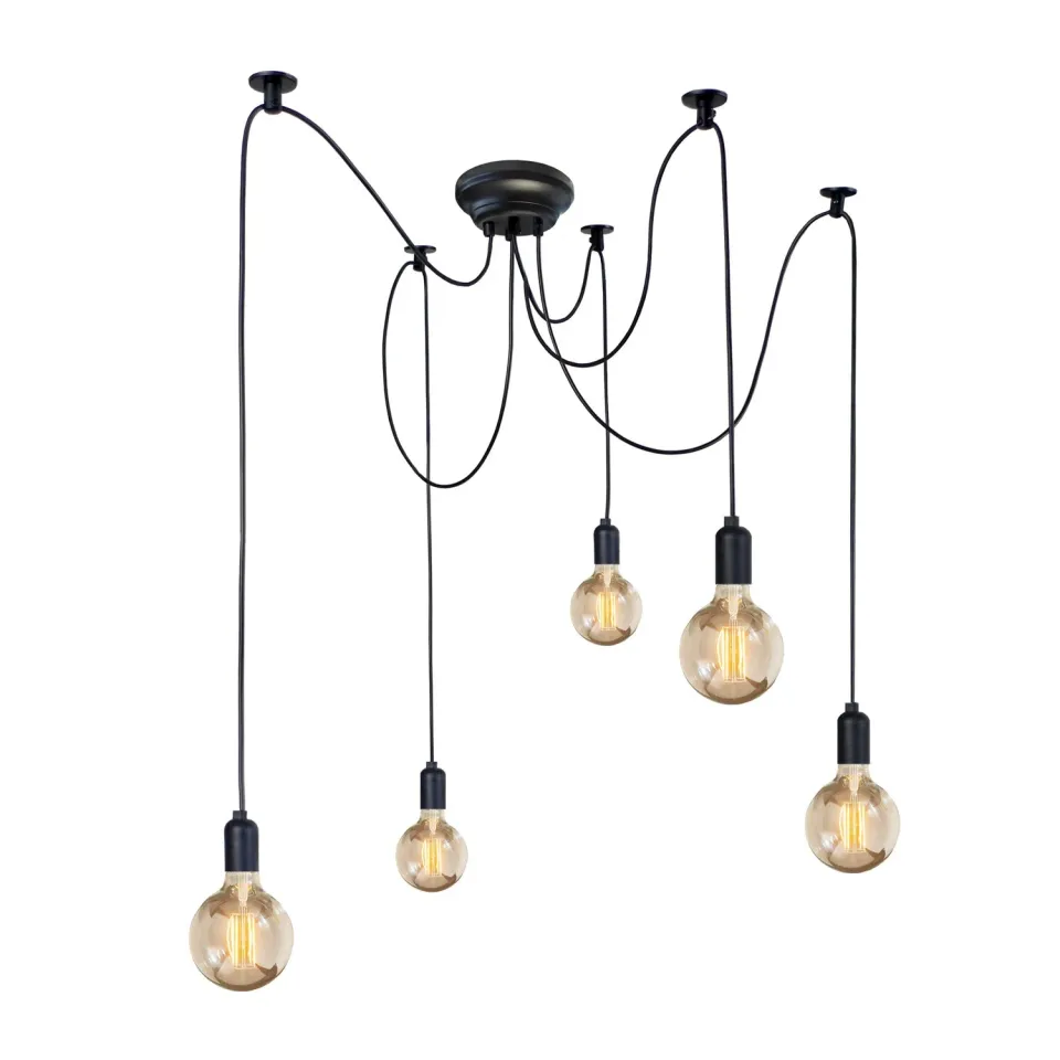 Tosel Krake lampadario nero 5 luci metallo