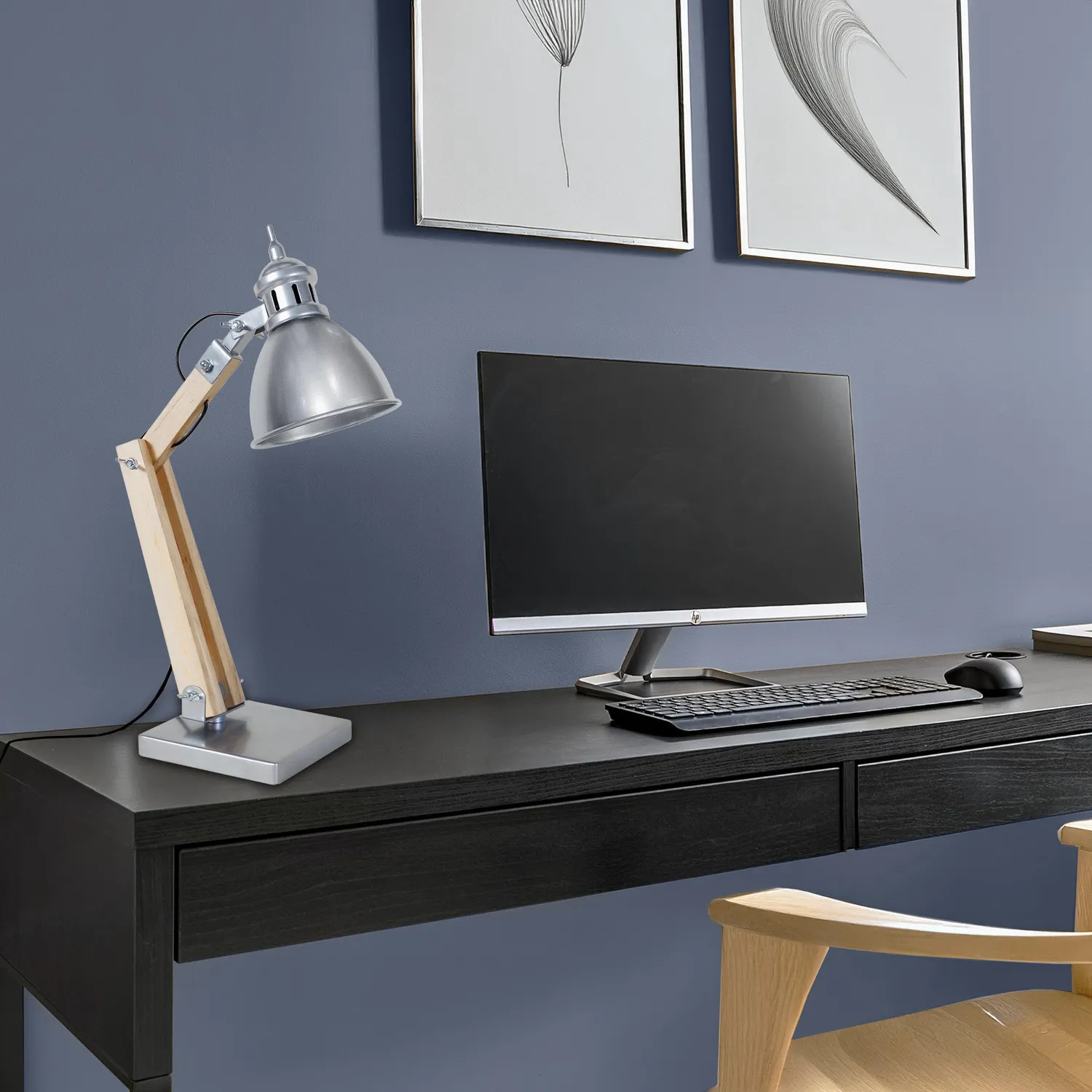 Tosel Iron Cloche Lampada da Scrivania Naturale e Nero E14