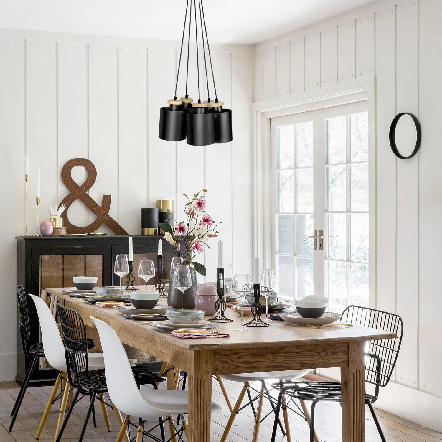 Tosel Uzibuze lampadario nero 45x90 cm metallo legno