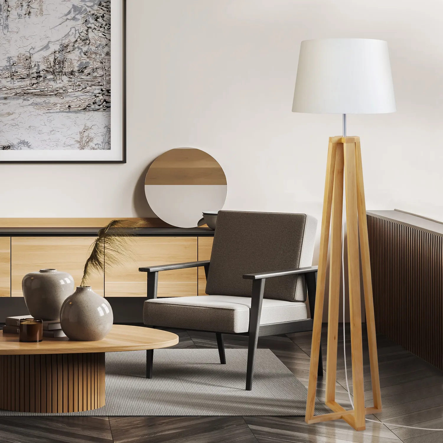 Tosel Linkoping piantana legno bianco tamburo 40x155 cm