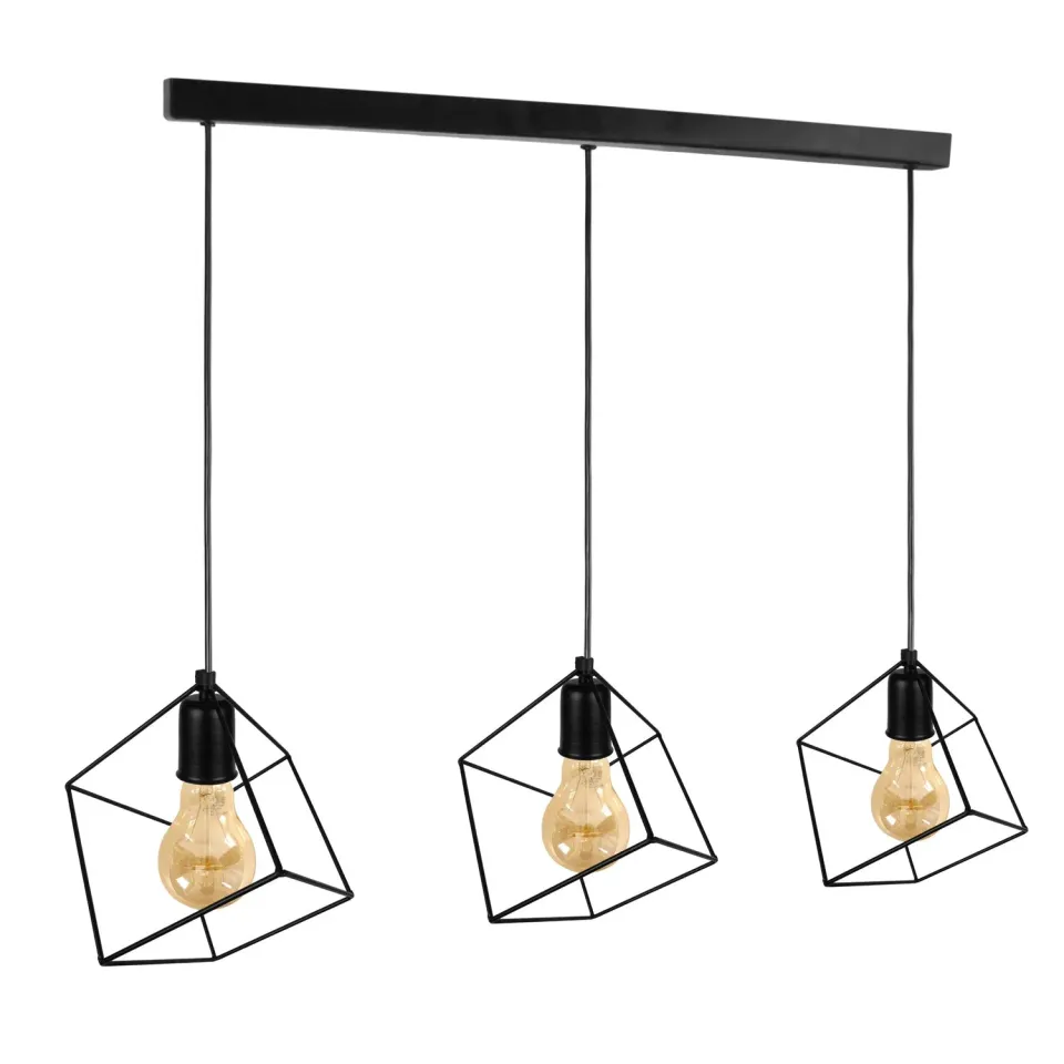 Tosel Square lampadario industriale metallo nero 3 luci