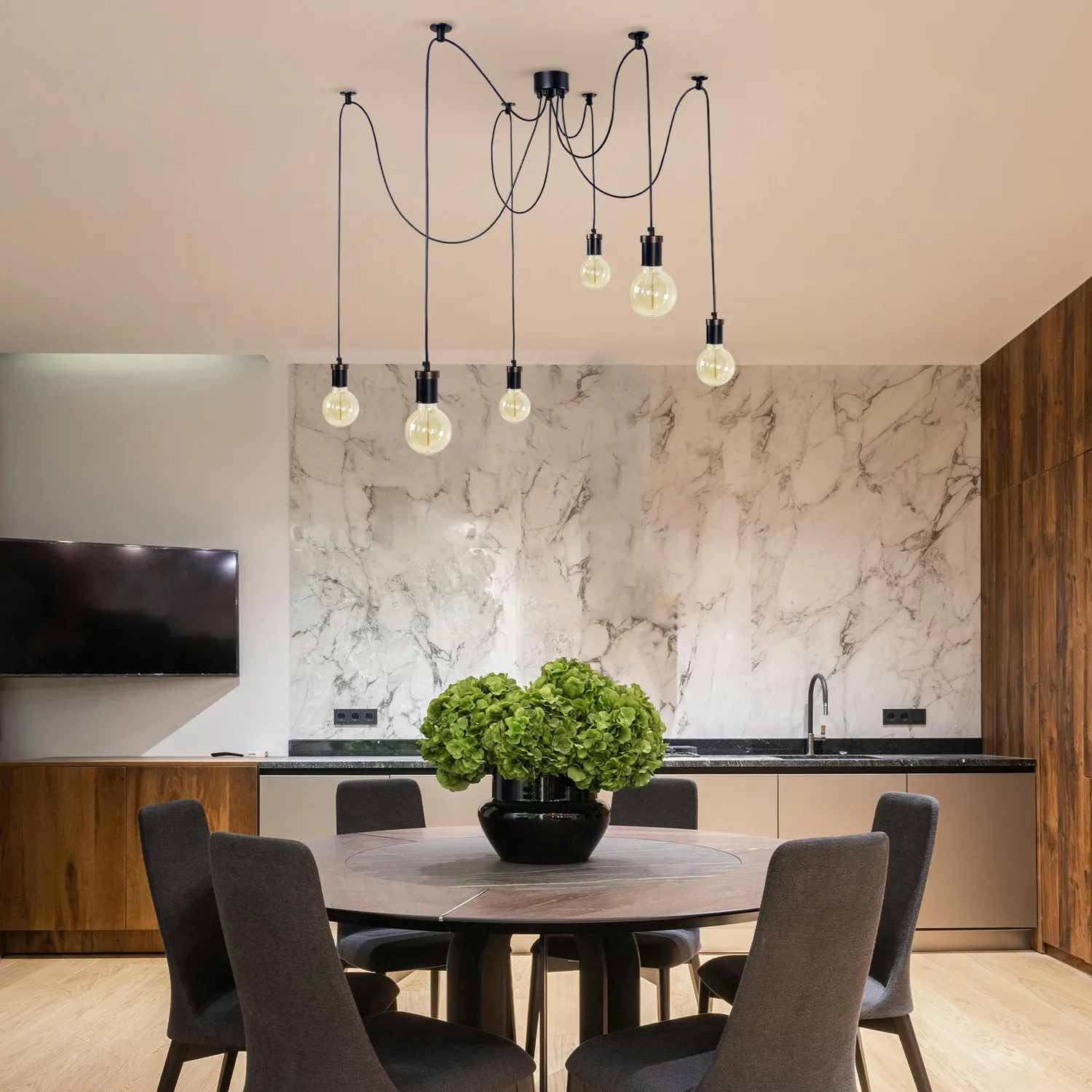 Tosel Krake lampadario 6 luci nero bronzo