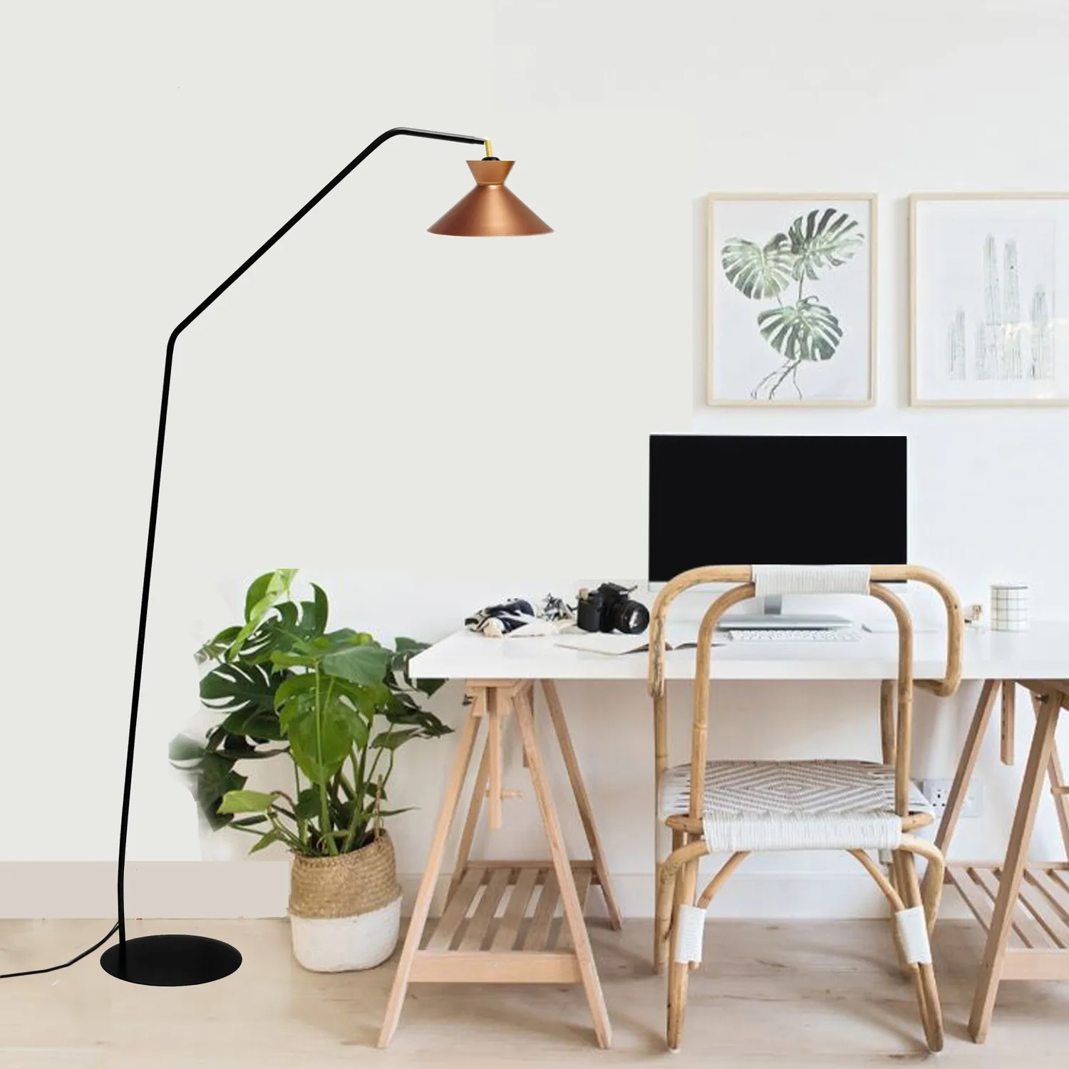 Tosel Leedes piantana lettura snodata E27 nera 175 cm