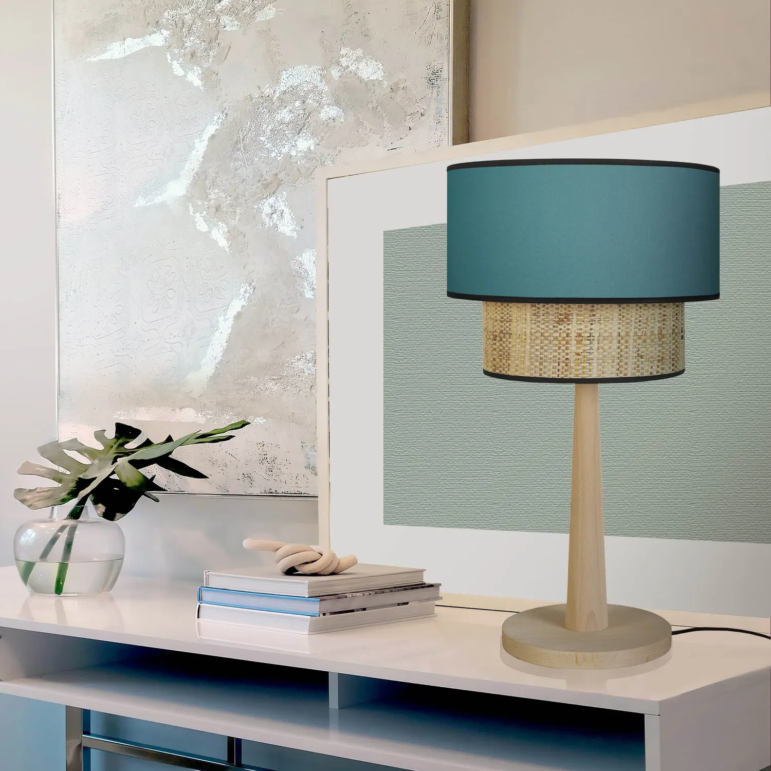 Tosel Cochin Lampada Tavolo Colonna Legno Crema 30x54 cm