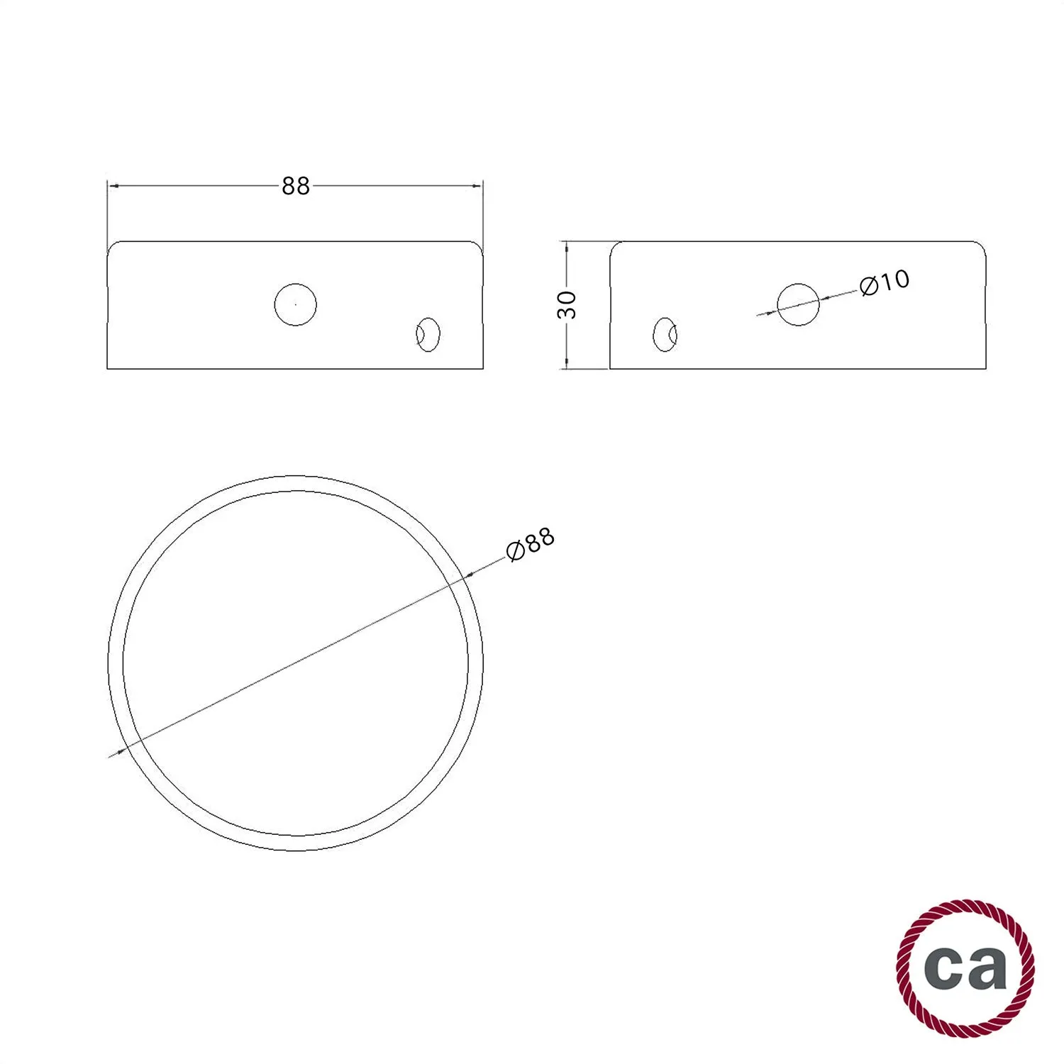 Creative Cables Mini rosone soffitto legno naturale 4 fori