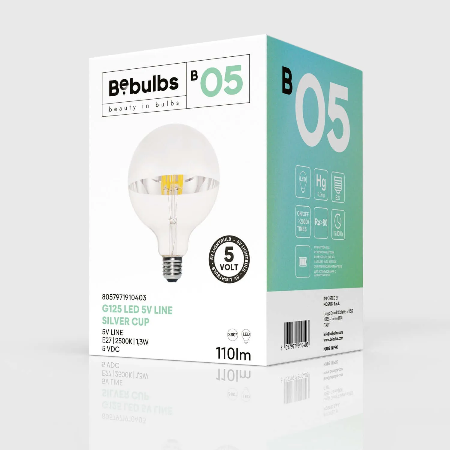 Creative Cables Beb B05 lampadina LED G125 5V E27 2500K