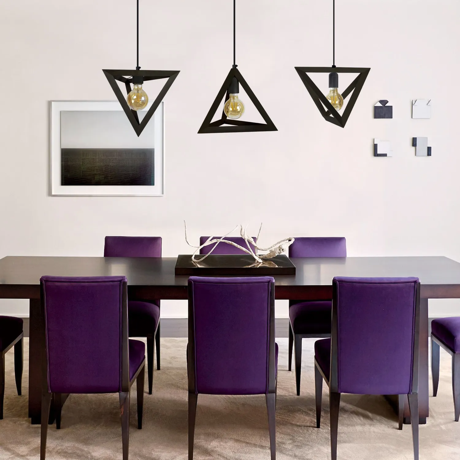 Tosel Tétraèdre A Lampadario Legno 3 Luci 80x90 cm