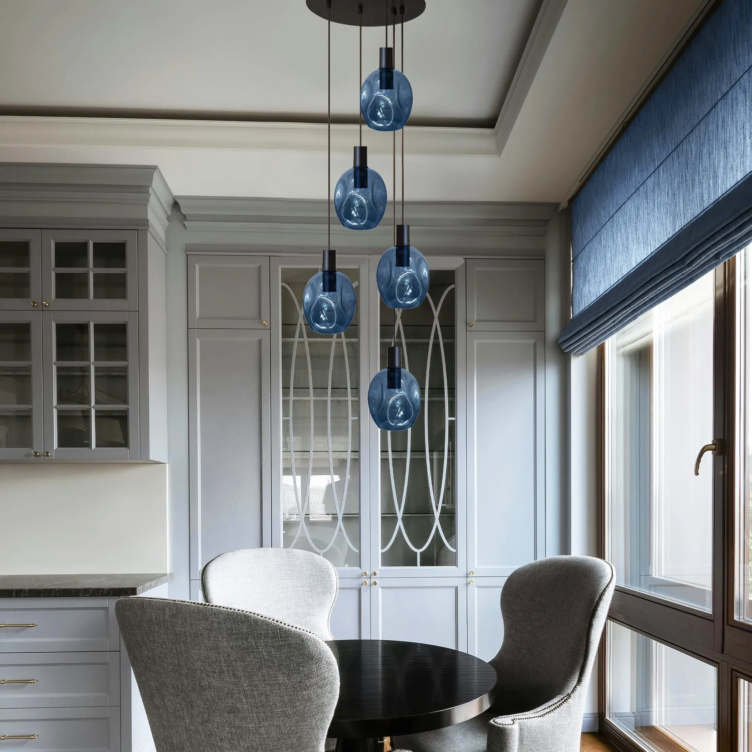 Tosel Vingolf lampadario nero trasparente 5 luci vetro