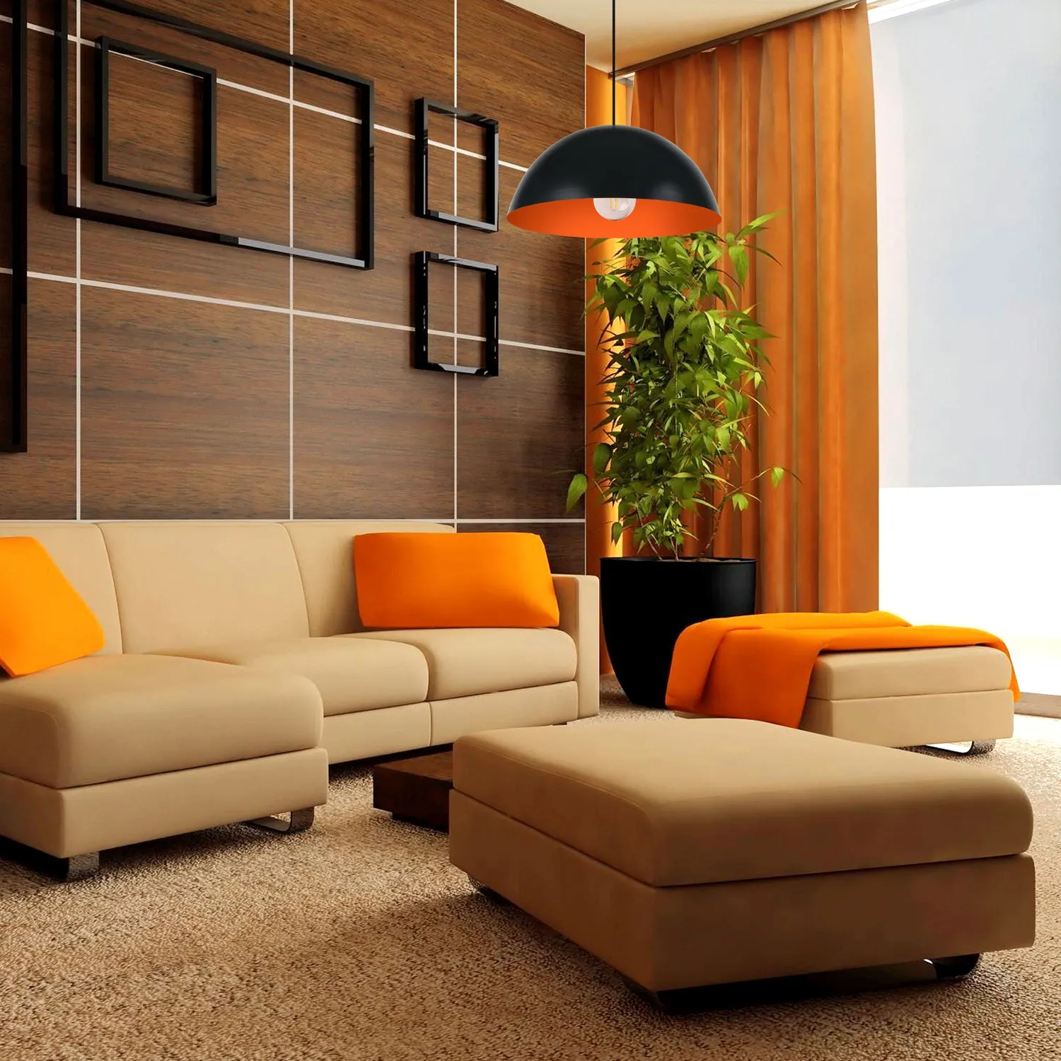 Tosel Demi Boule Sospensione 42x100 cm Nero Arancio