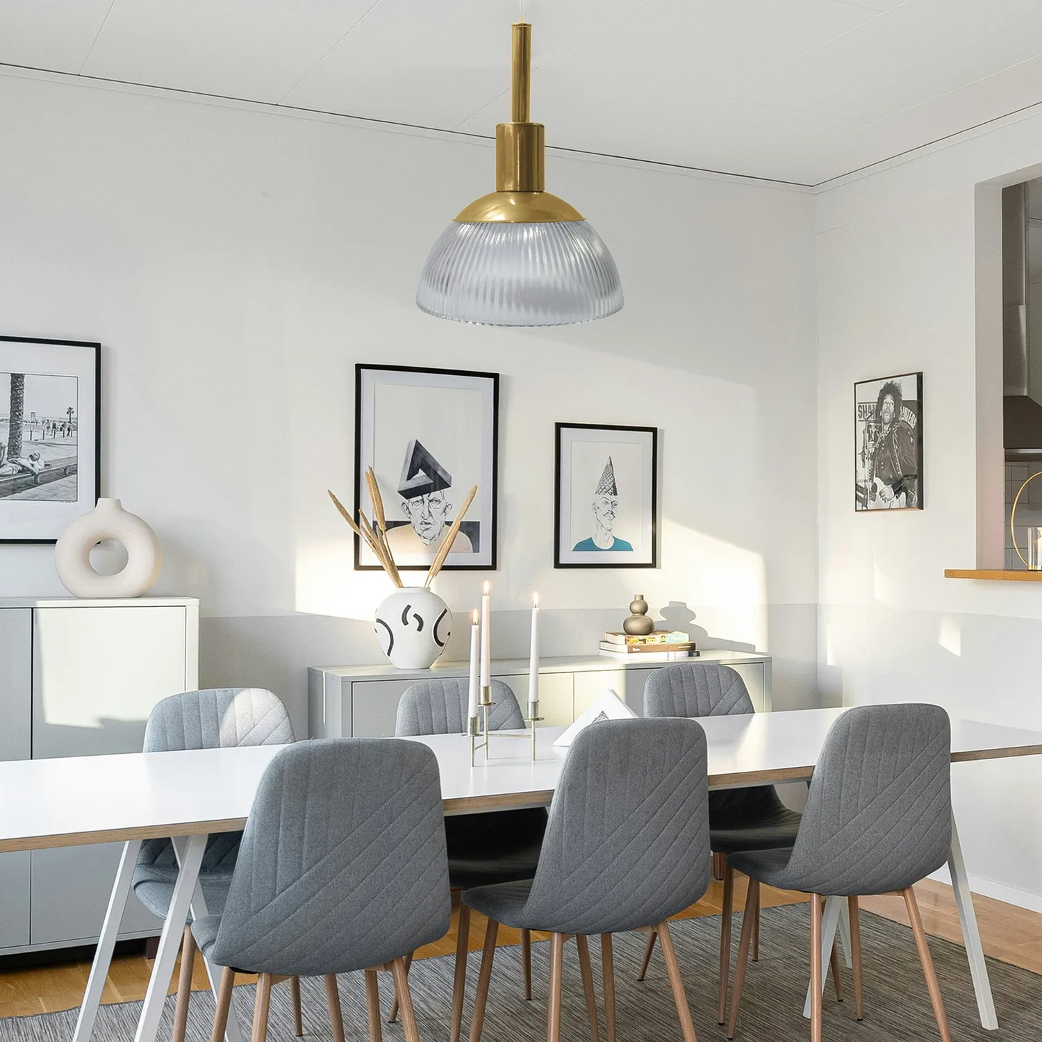 Tosel Copenhaga Sospensione 20x100 cm Bianco Vetro