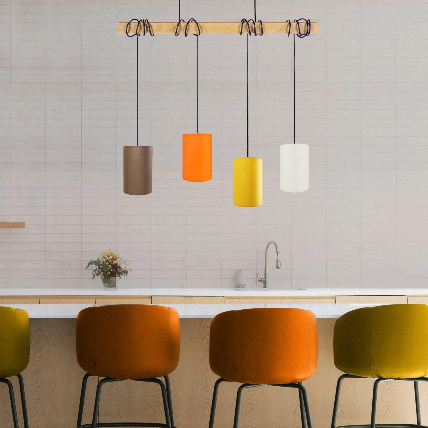 Tosel Harlem lampadario barra 180 cm 4 luci multicolore