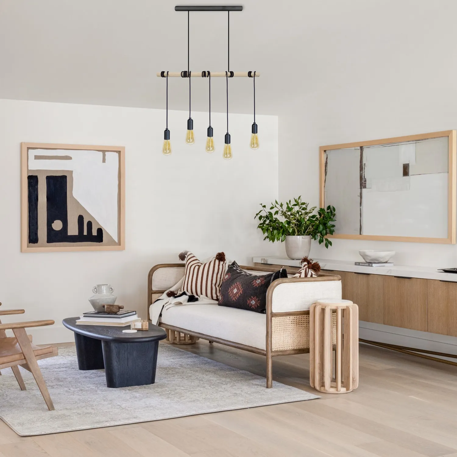 Tosel Brooklyn lampadario legno naturale 5 luci