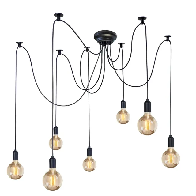 Tosel Krake Lampadario Nero 7 Luci a Cavi Sospesi 120 cm