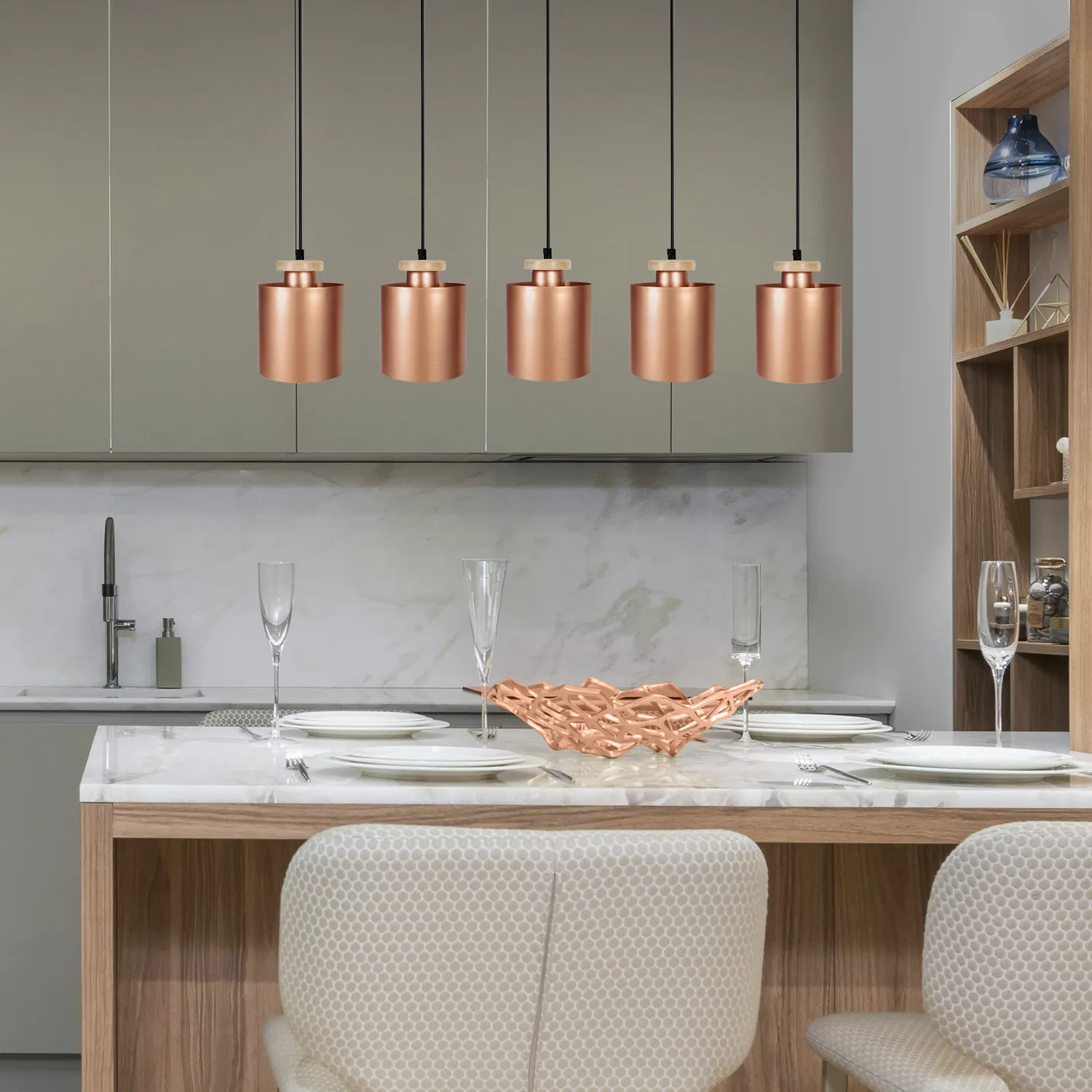 Tosel Uzibuze Lampadario 90x90 cm 5 Luci Avorio
