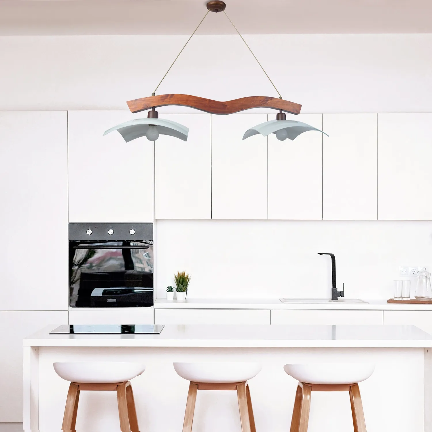 Tosel Poutres Cable Bar lampadario 95 cm scuro vetro
