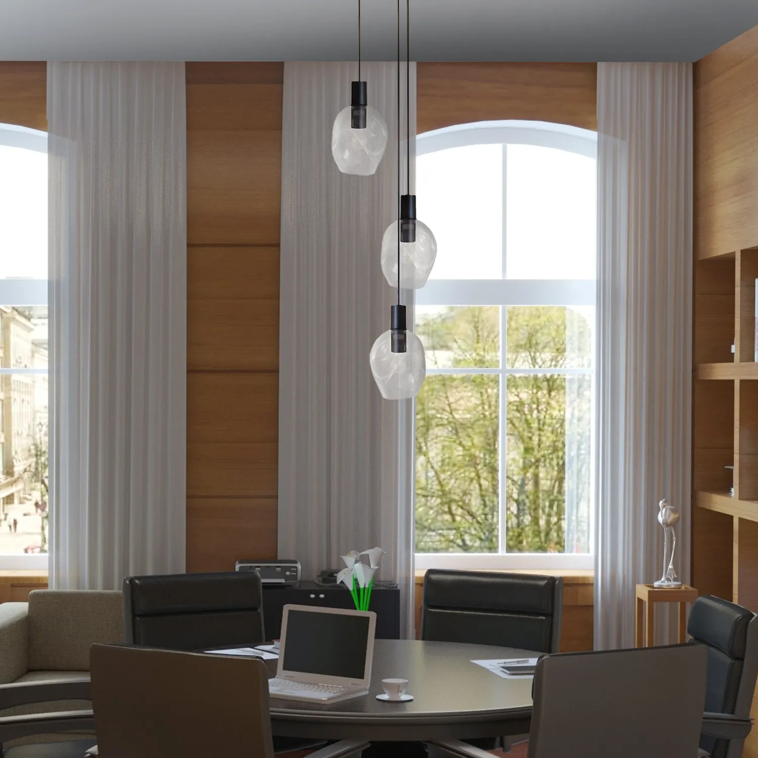 Tosel VINGOLF lampadario nero 35x120 cm 3 luci vetro