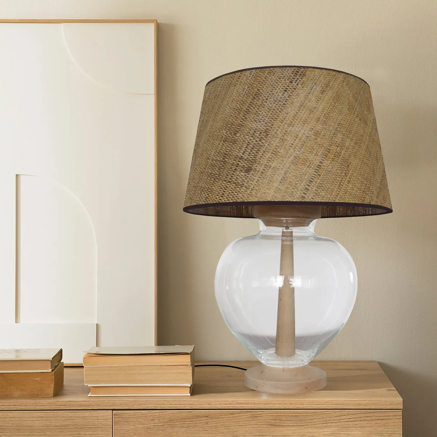 Tosel Liberec lampada comodino legno crema 50x74 cm