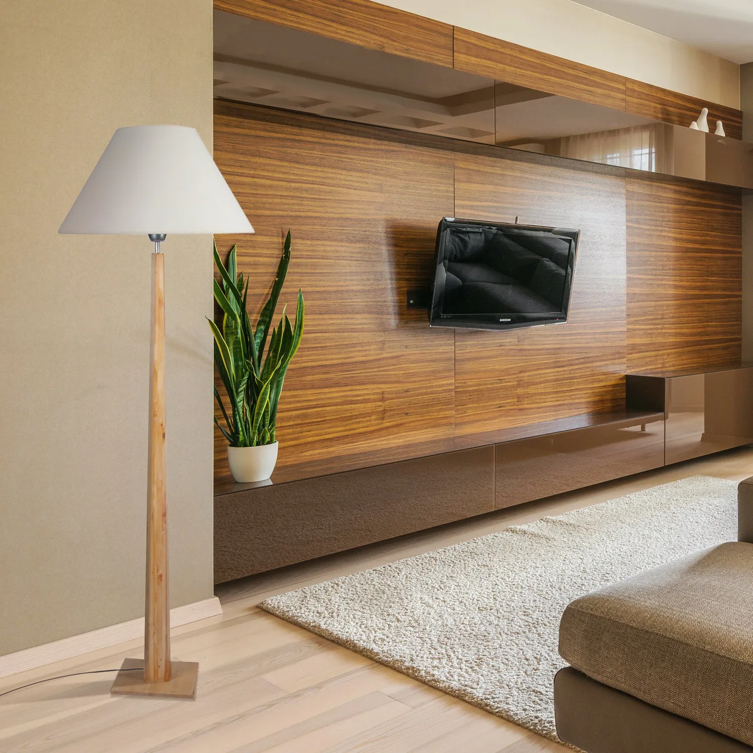 Tosel Thor piantana legno 50x156cm naturale ecru paralume tessuto