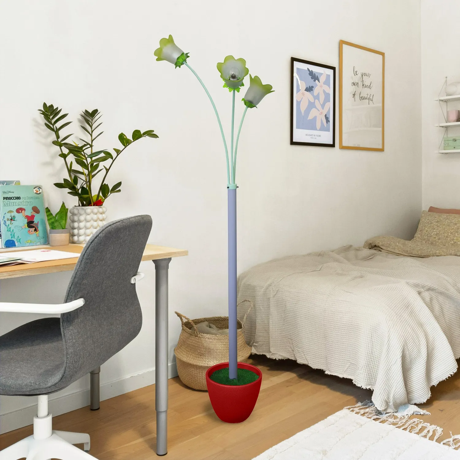 Tosel Fiore Piantana Albero Ceramica Vetro Rosso 45x164 cm E14