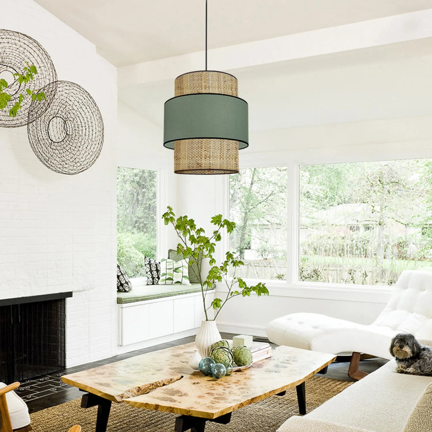Tosel Cochin lampadario a sospensione verde 40x100cm tessuto