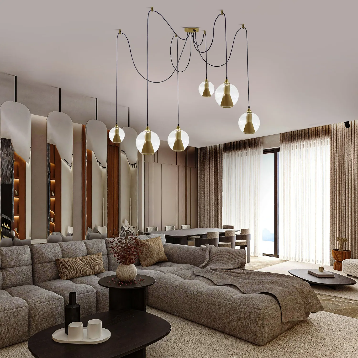 Tosel Oslo lampadario 120 cm cromato vetro