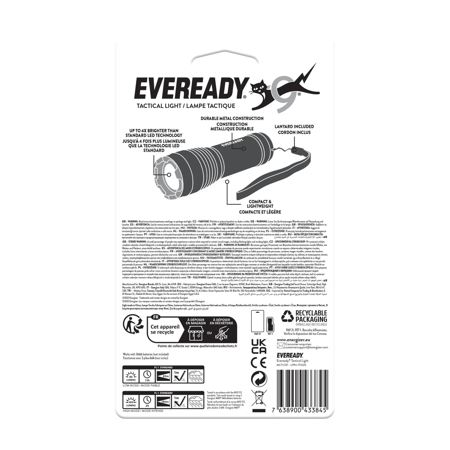Eveready MLTV32 torcia LED a mano 1D luminosa