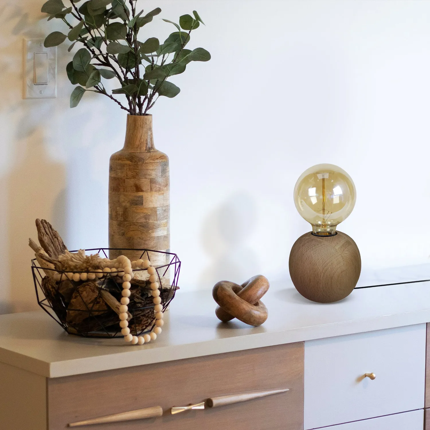 Tosel Bois Boule lampada tavolo naturale E27