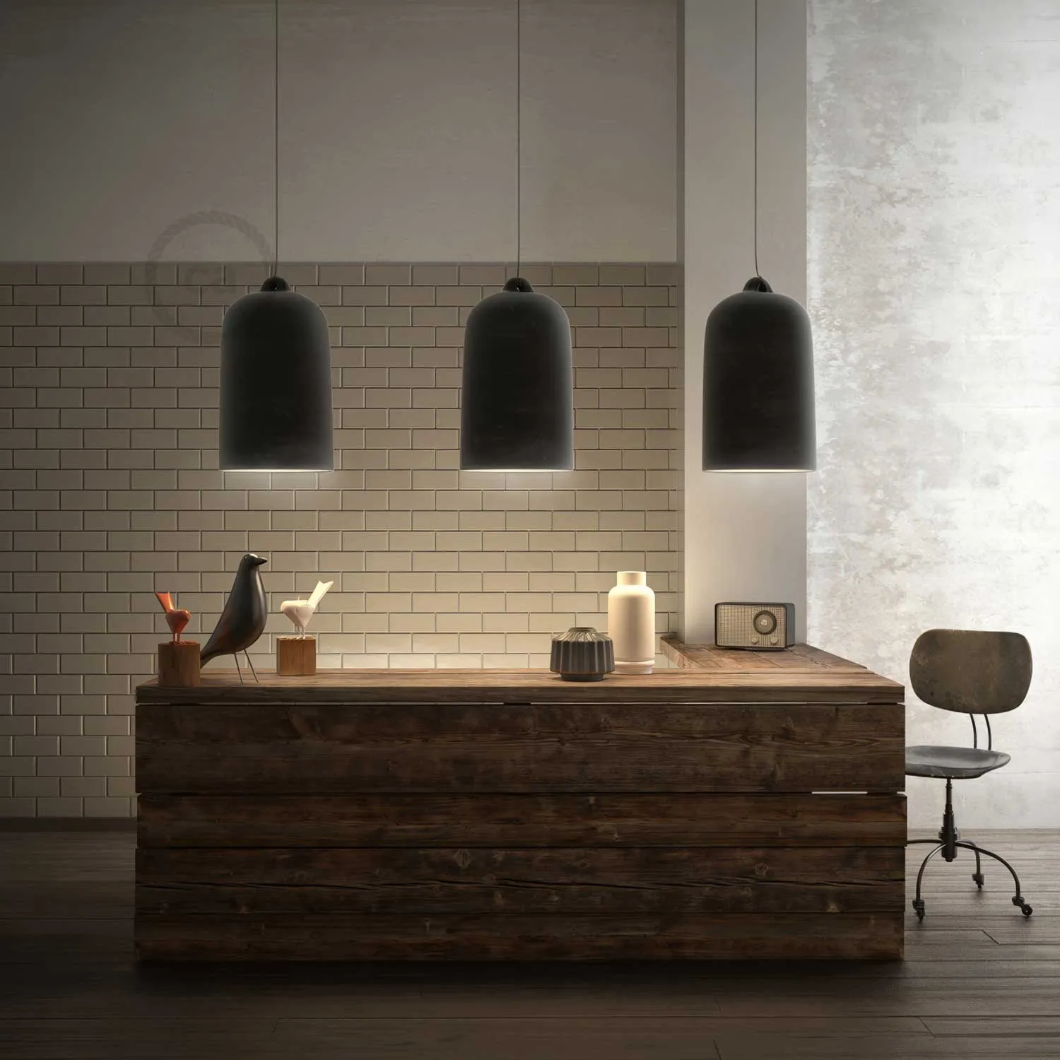 Creative Cables Materia Campana XL paralume ceramica lavagna