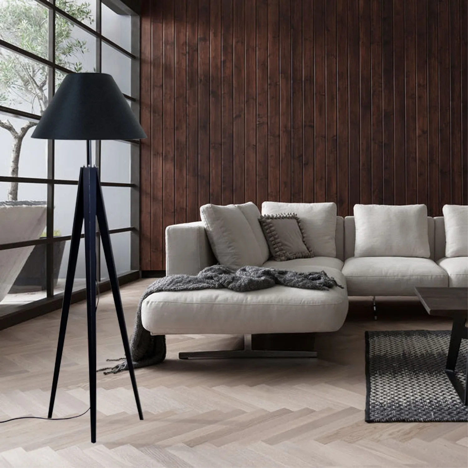 Tosel Idun B Piantana Treppiede Legno Nero 50x163 cm E27