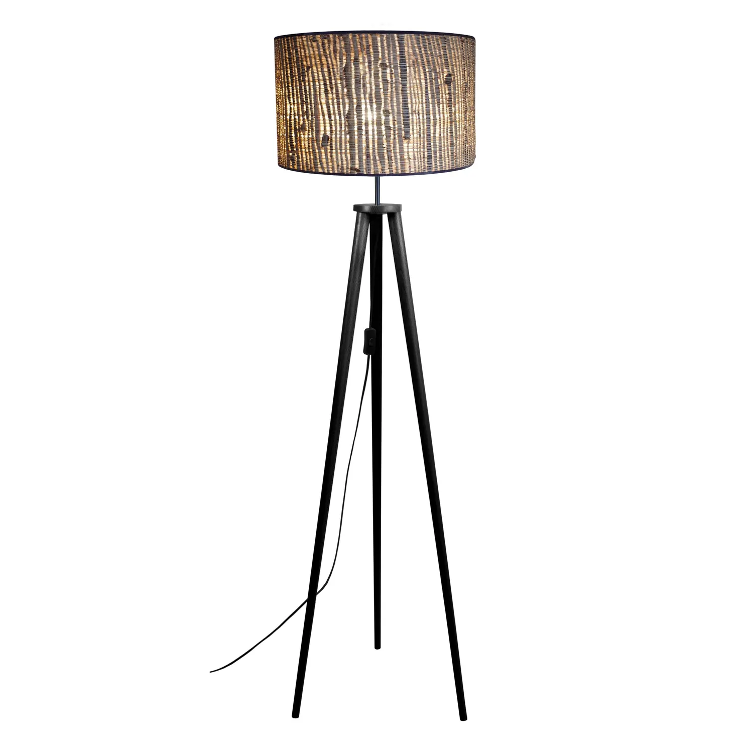 Tosel Jute piantana treppiede legno iuta naturale E27
