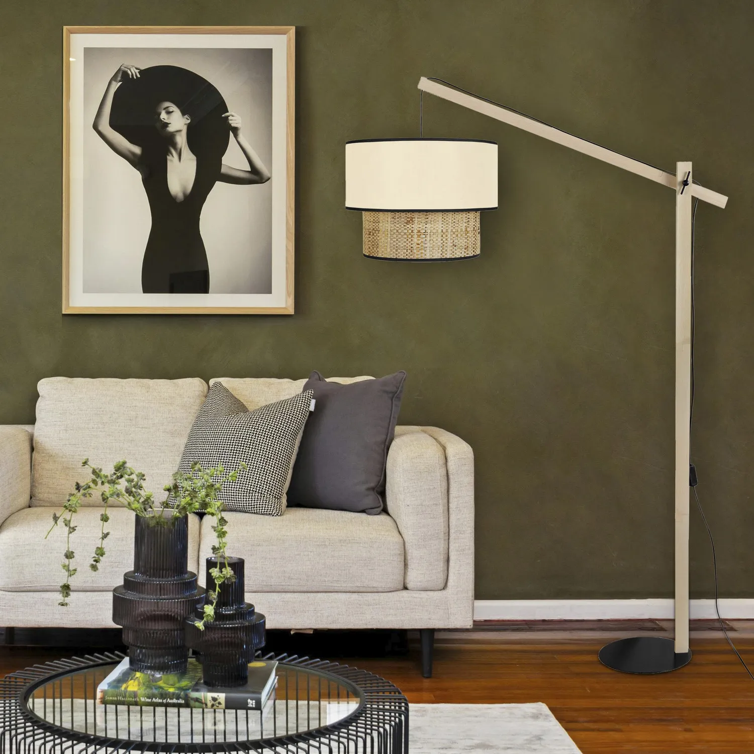 Tosel Cochin P piantana arco legno naturale verde petrolio 40x190cm