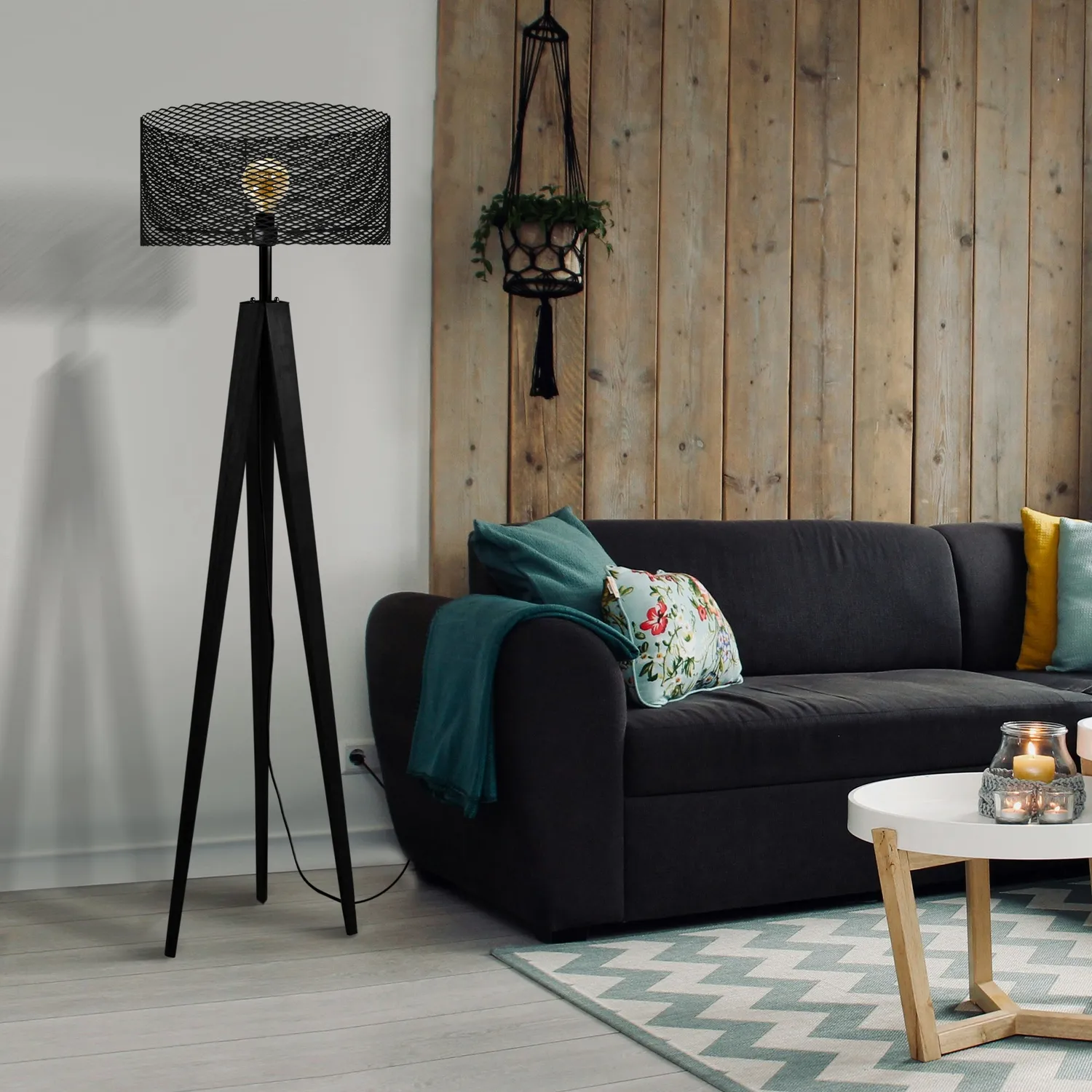 Tosel Adonis piantana colonna 160 cm nero metallo legno