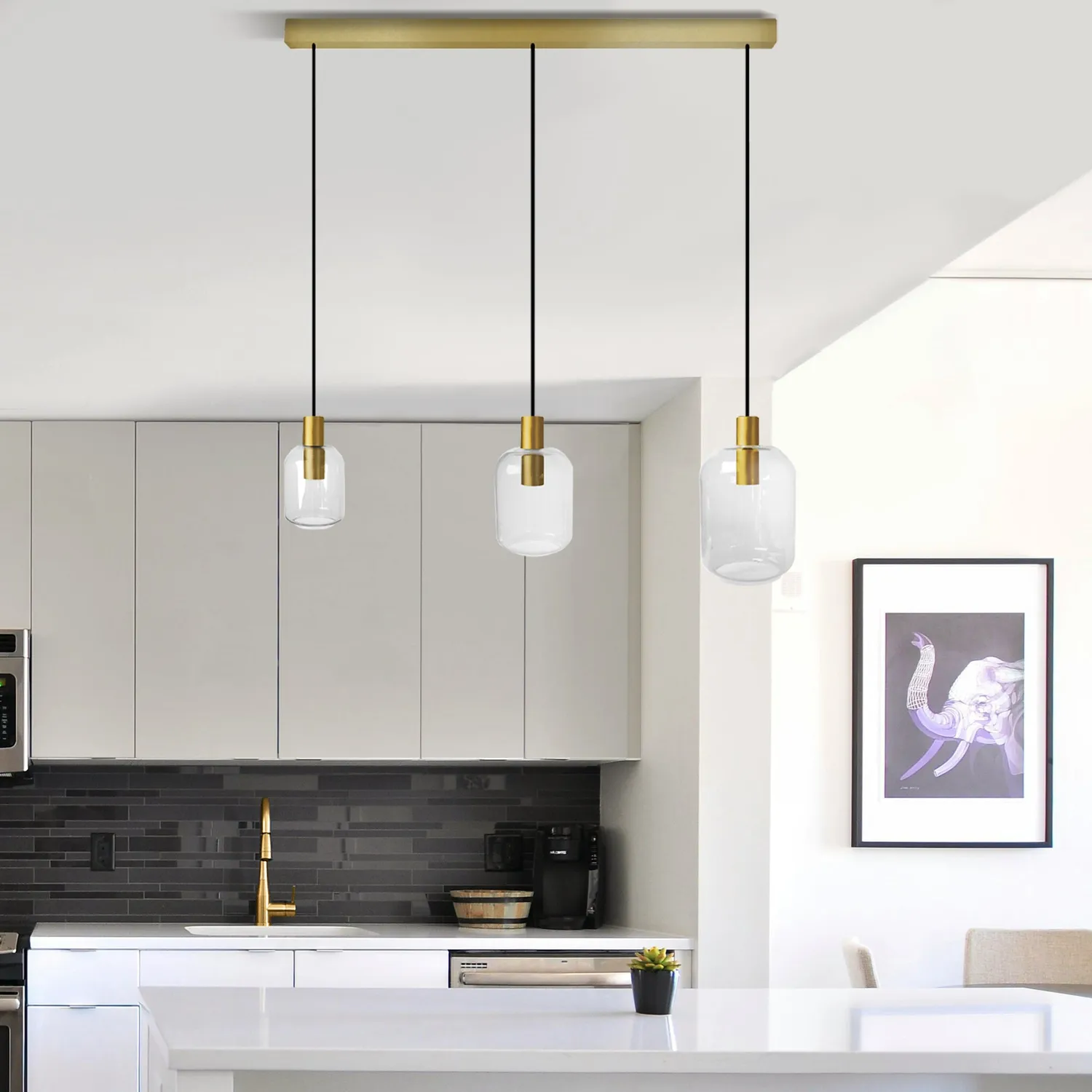 Tosel Svalbard SMB lampadario oro trasparente 60x100cm 3 luci