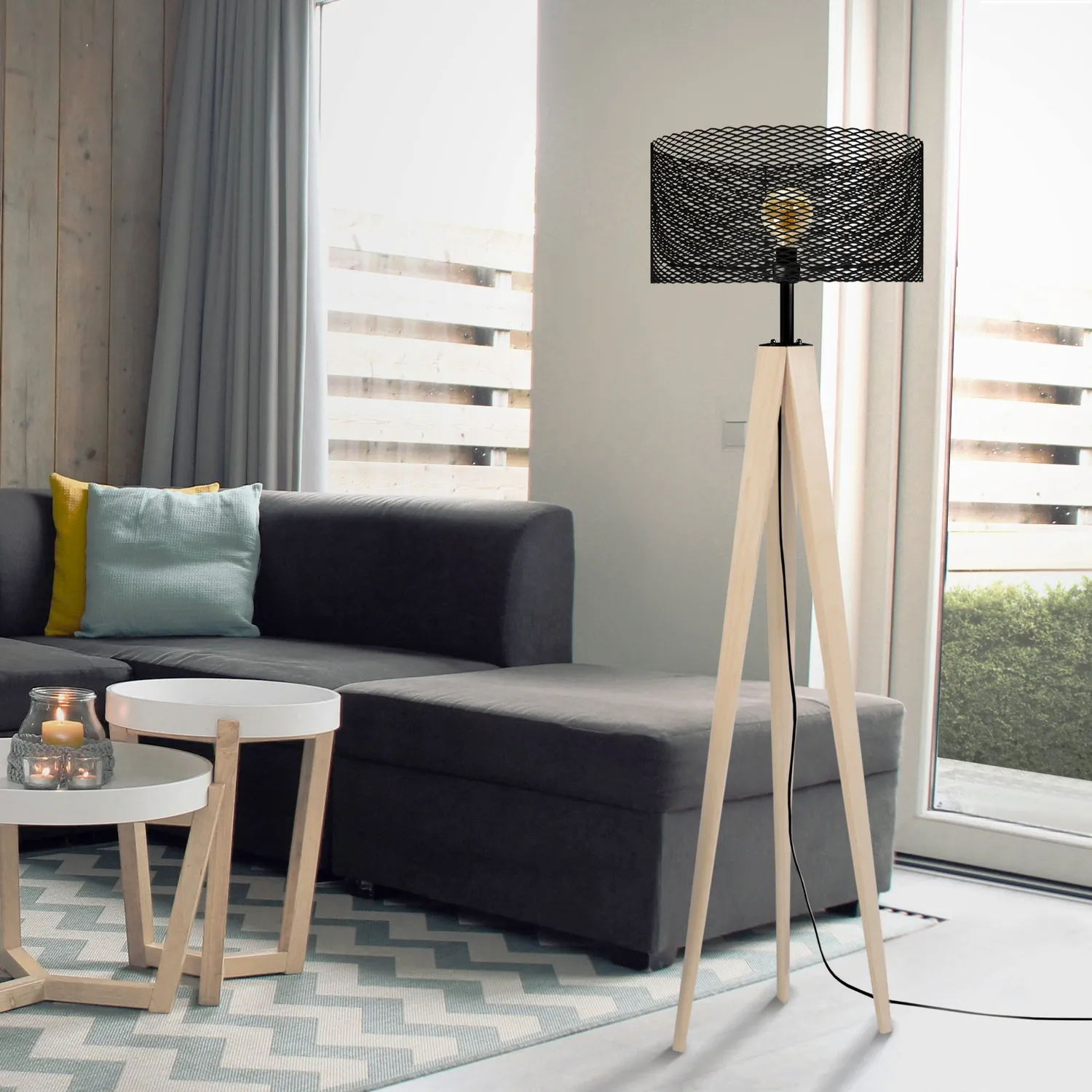 Tosel Adonis piantana colonna 160 cm nero metallo legno