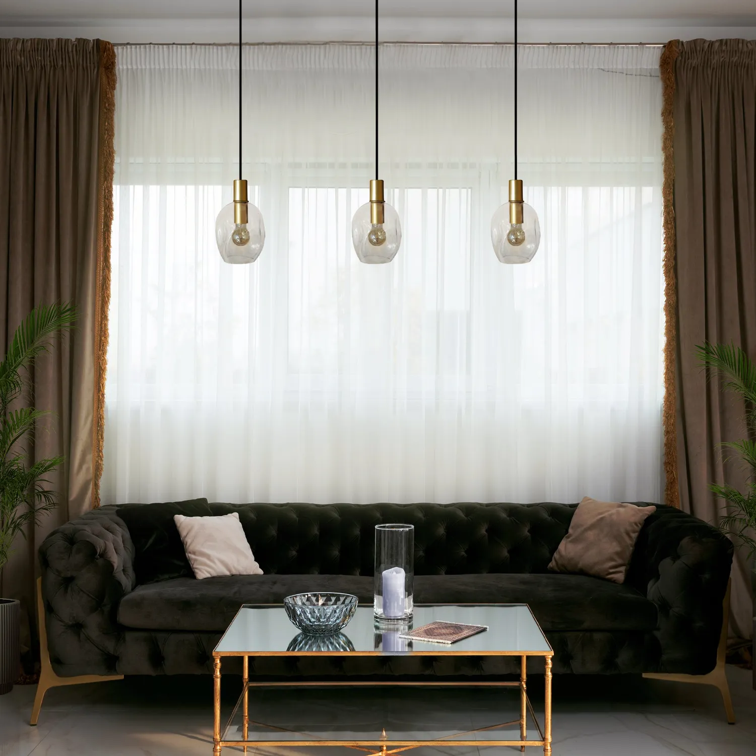 Tosel Vingolf Lampadario Barra Oro Vetro 70x120 cm